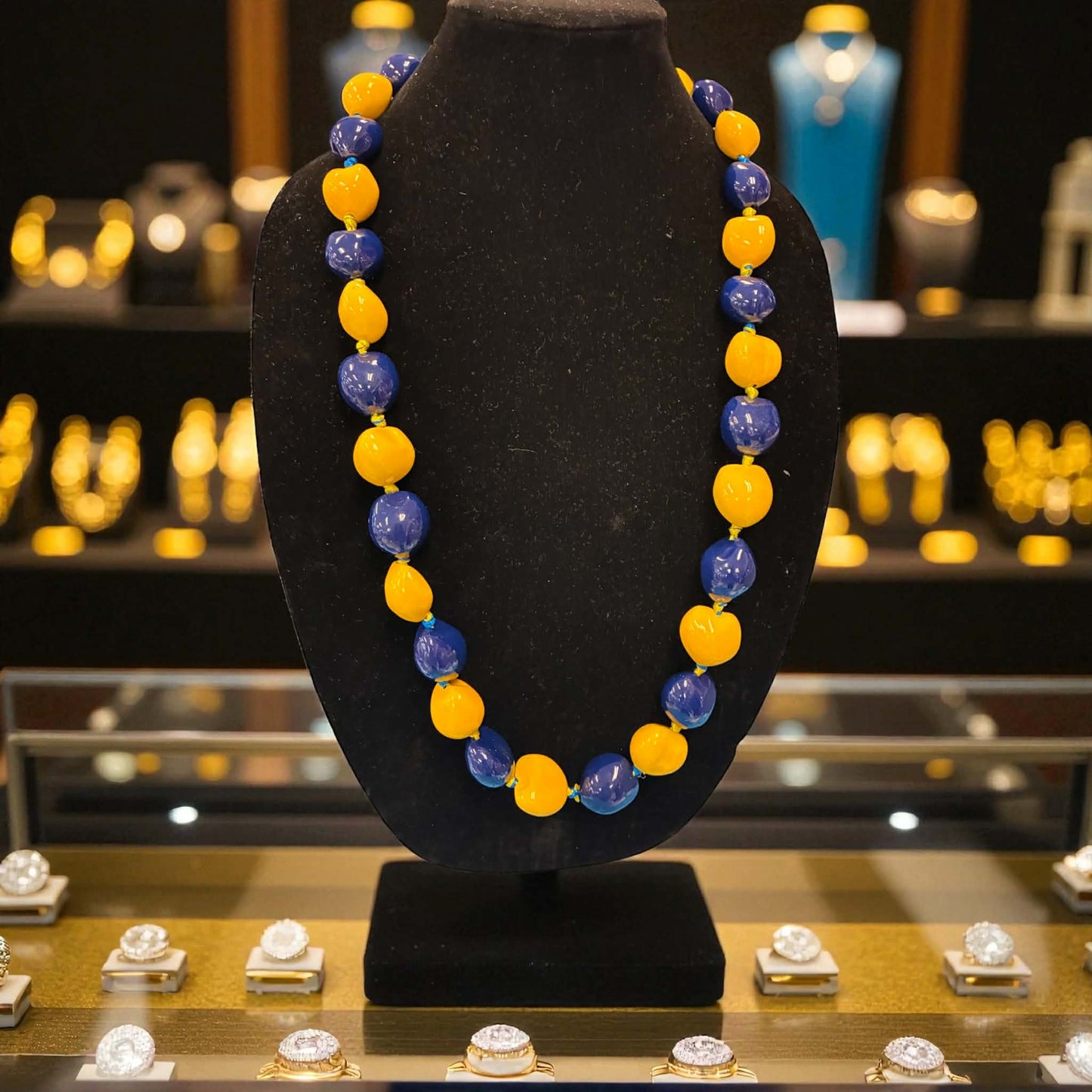 Authentic Kukui Nut Necklace 32” – Hawaiian Lei Jewelry | Yellow & Blue