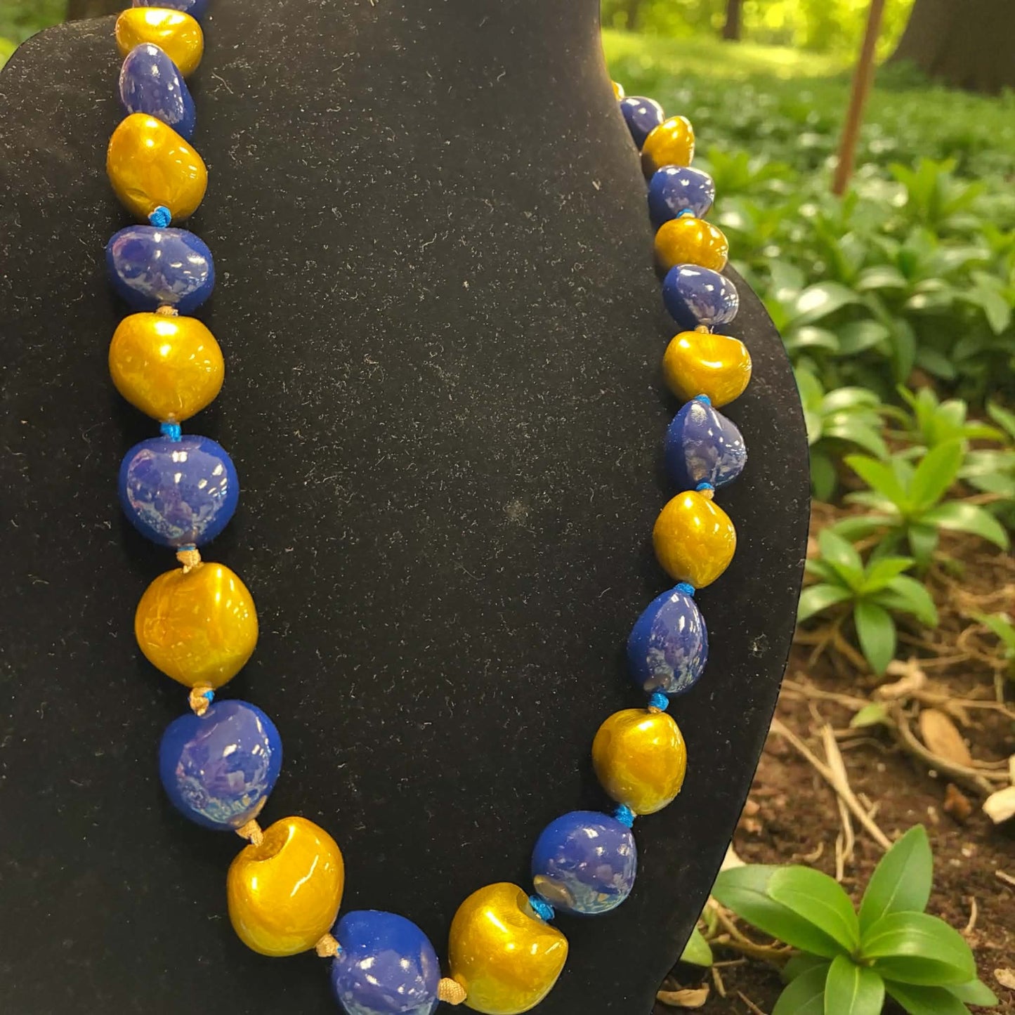 Authentic Kukui Nut Necklace 32” – Hawaiian Lei Jewelry | Blue & Yellow