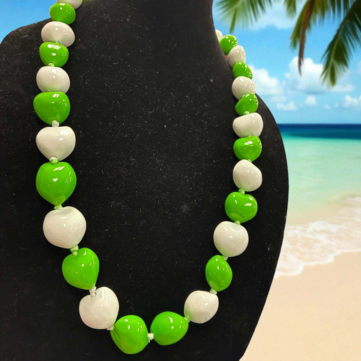 Authentic Kukui Nut Necklace 32” – Hawaiian Lei Jewelry | White & Green