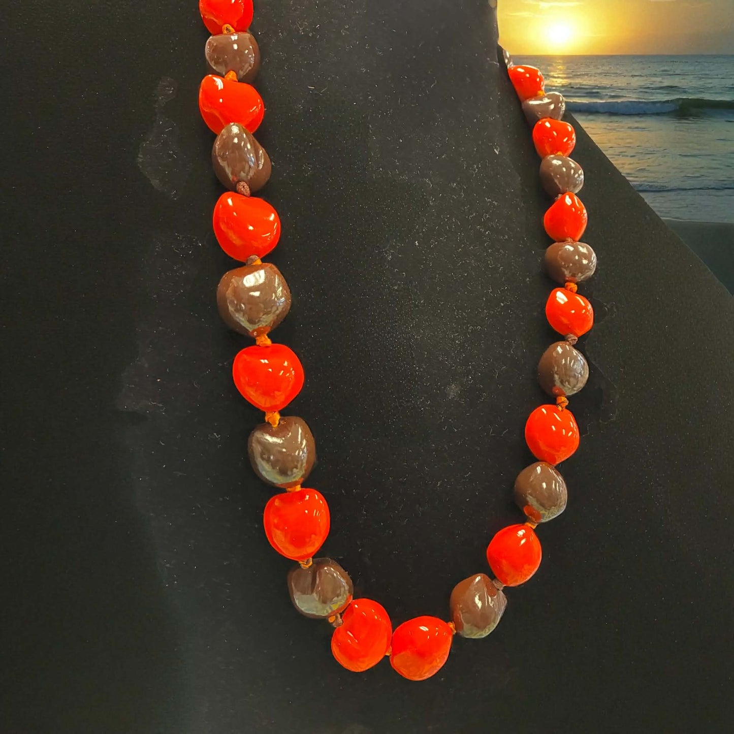 Authentic Kukui Nut Necklace 32” – Hawaiian Lei Jewelry | Red & Brown