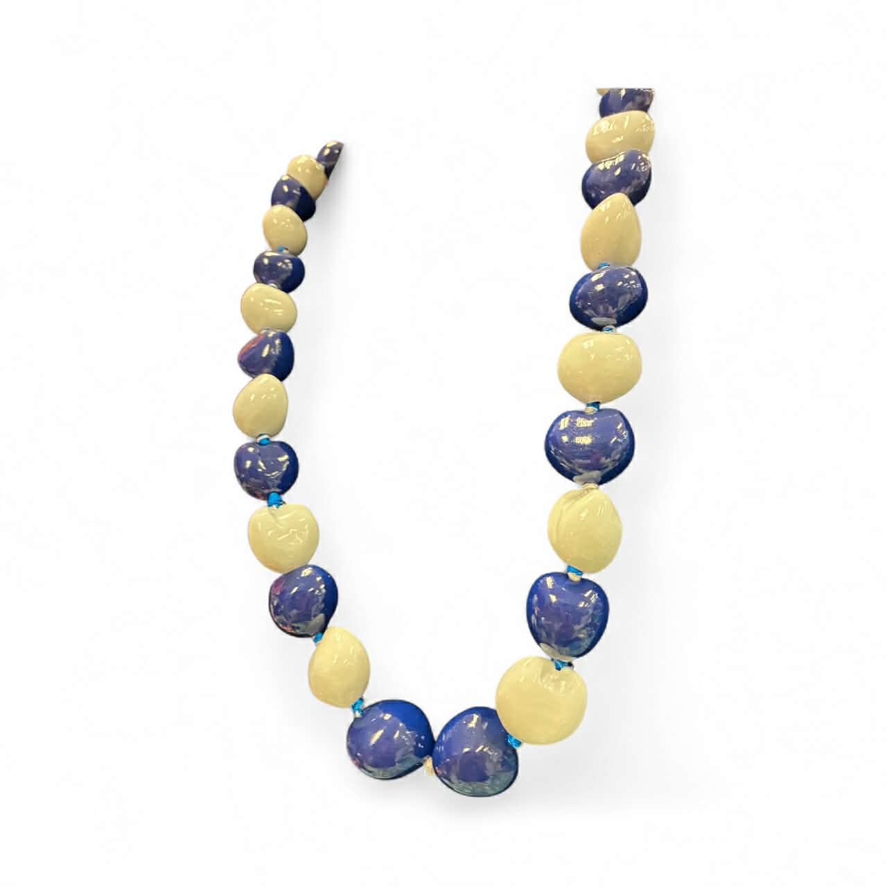 Authentic Kukui Nut Necklace 32” – Hawaiian Lei Jewelry | Blue & White