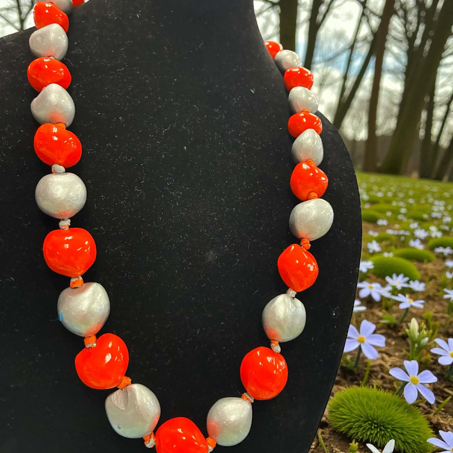 Authentic Kukui Nut Necklace 32” – Hawaiian Lei Jewelry | Orange & Silver