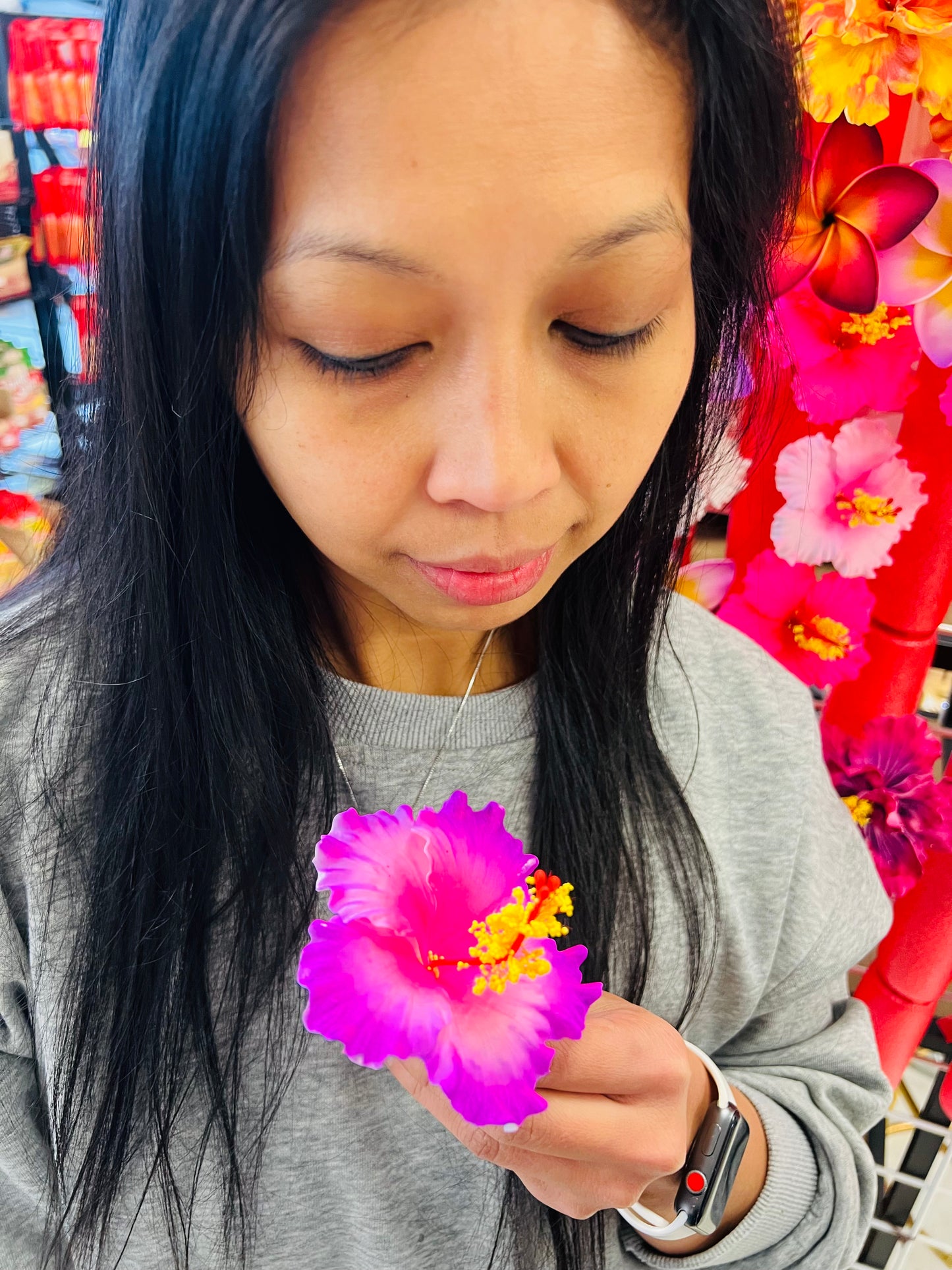 HIBISCUS hair flower Fuchsia Pink combination AOLFL028 (9cm)