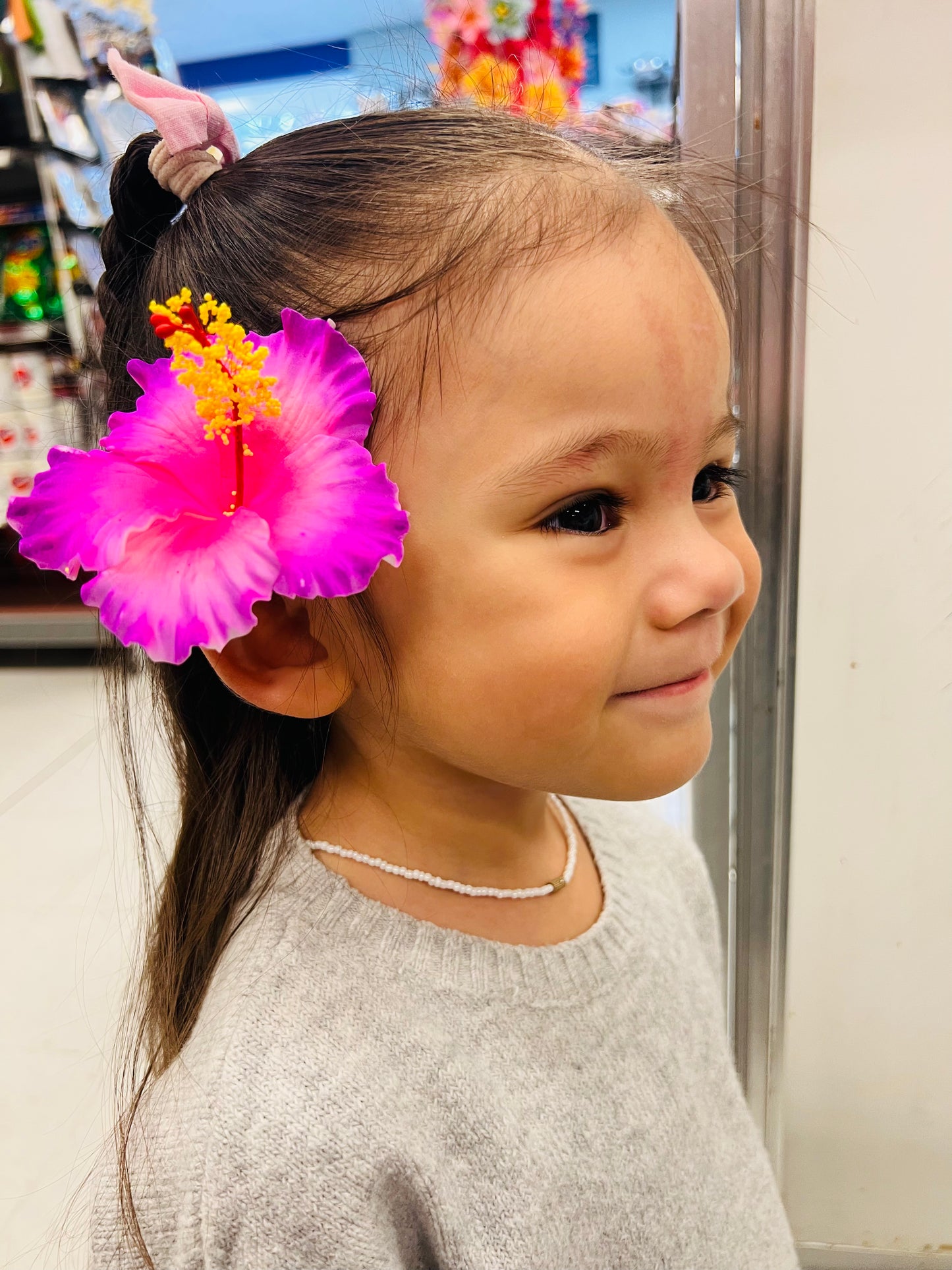 HIBISCUS hair flower Fuchsia Pink combination AOLFL028 (9cm)