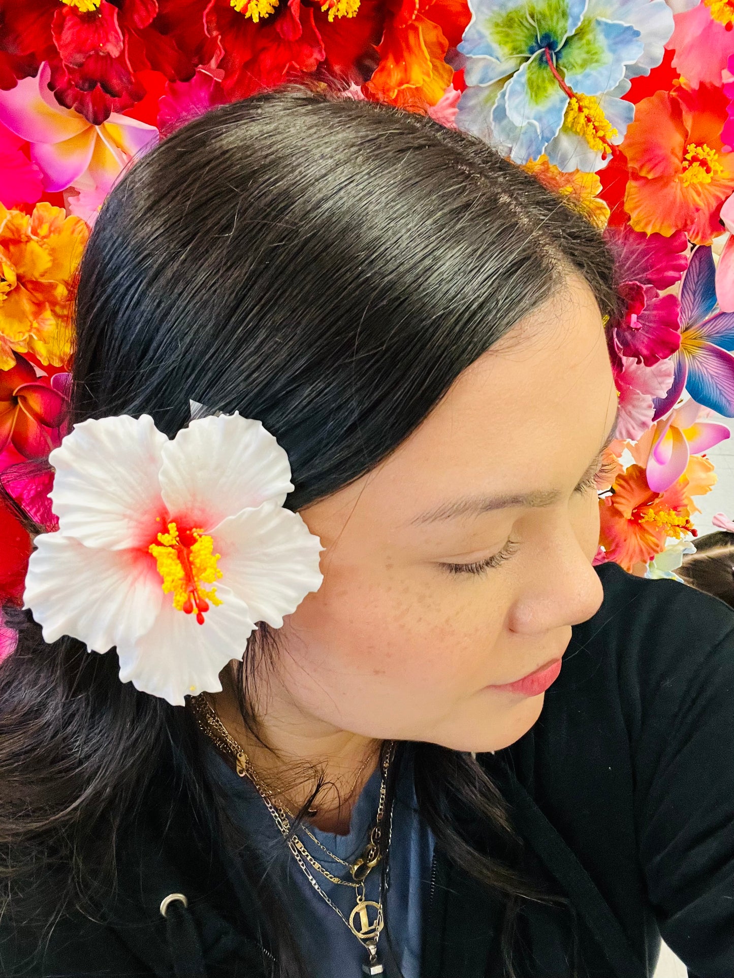 HIBISCUS Hair Flower White AOLFL026 (9cm)