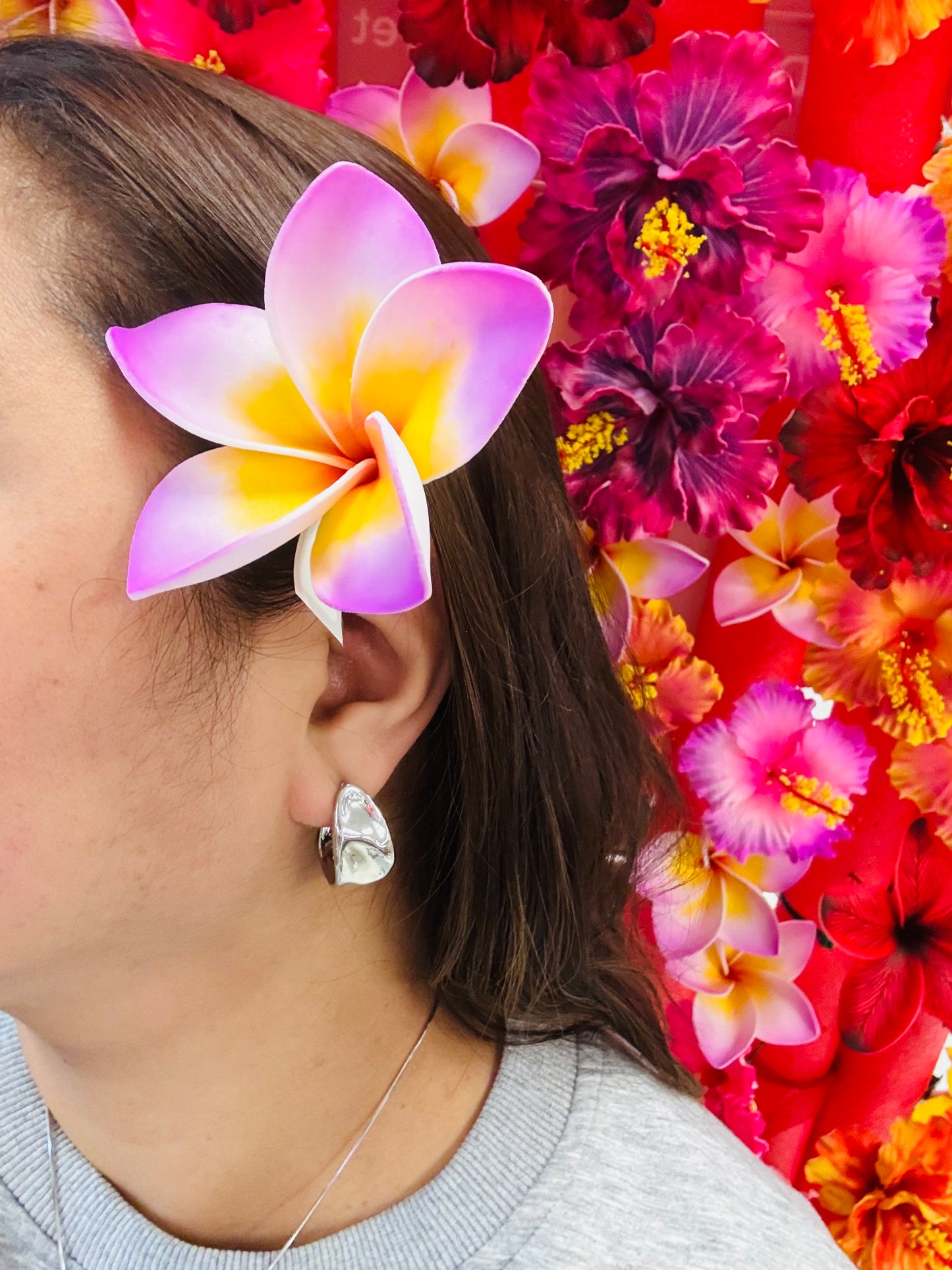 PLUMERIA Hair Flower Pink Yellow AOLFL011