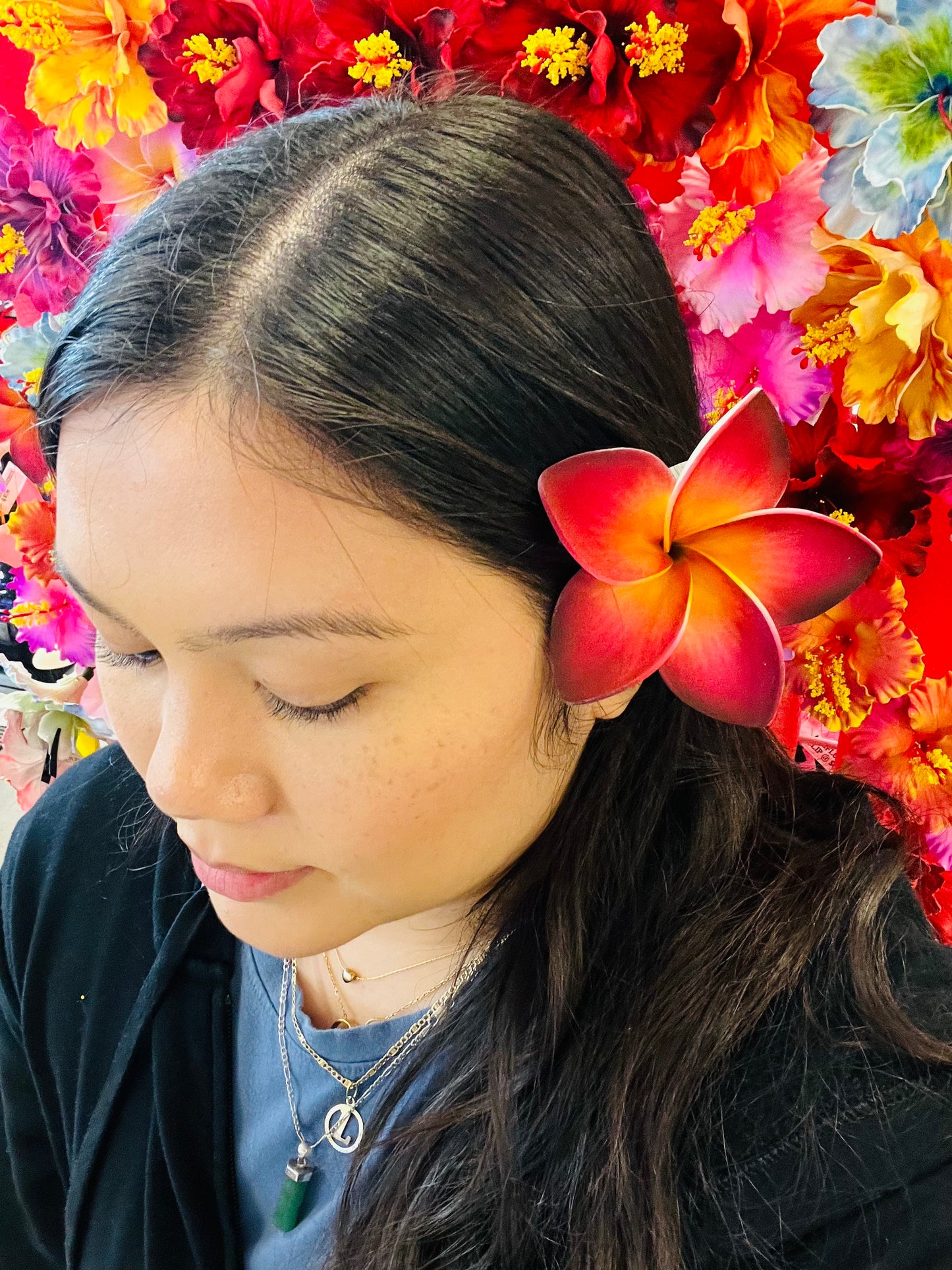 PLUMERIA Hair Flower Red Yellow AOLFL012