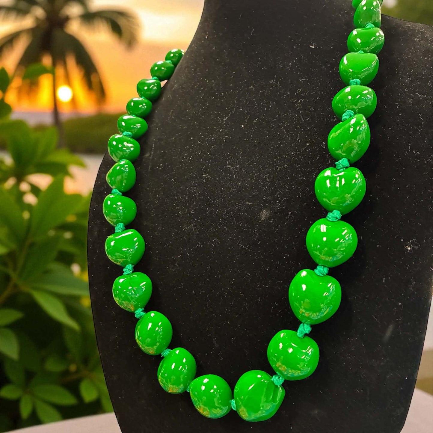 Authentic Kukui Nut Necklace 32” – Hawaiian Lei Jewelry | Dark Green