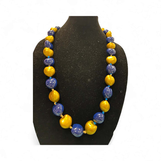 Authentic Kukui Nut Necklace 32” – Hawaiian Lei Jewelry | Blue & Yellow