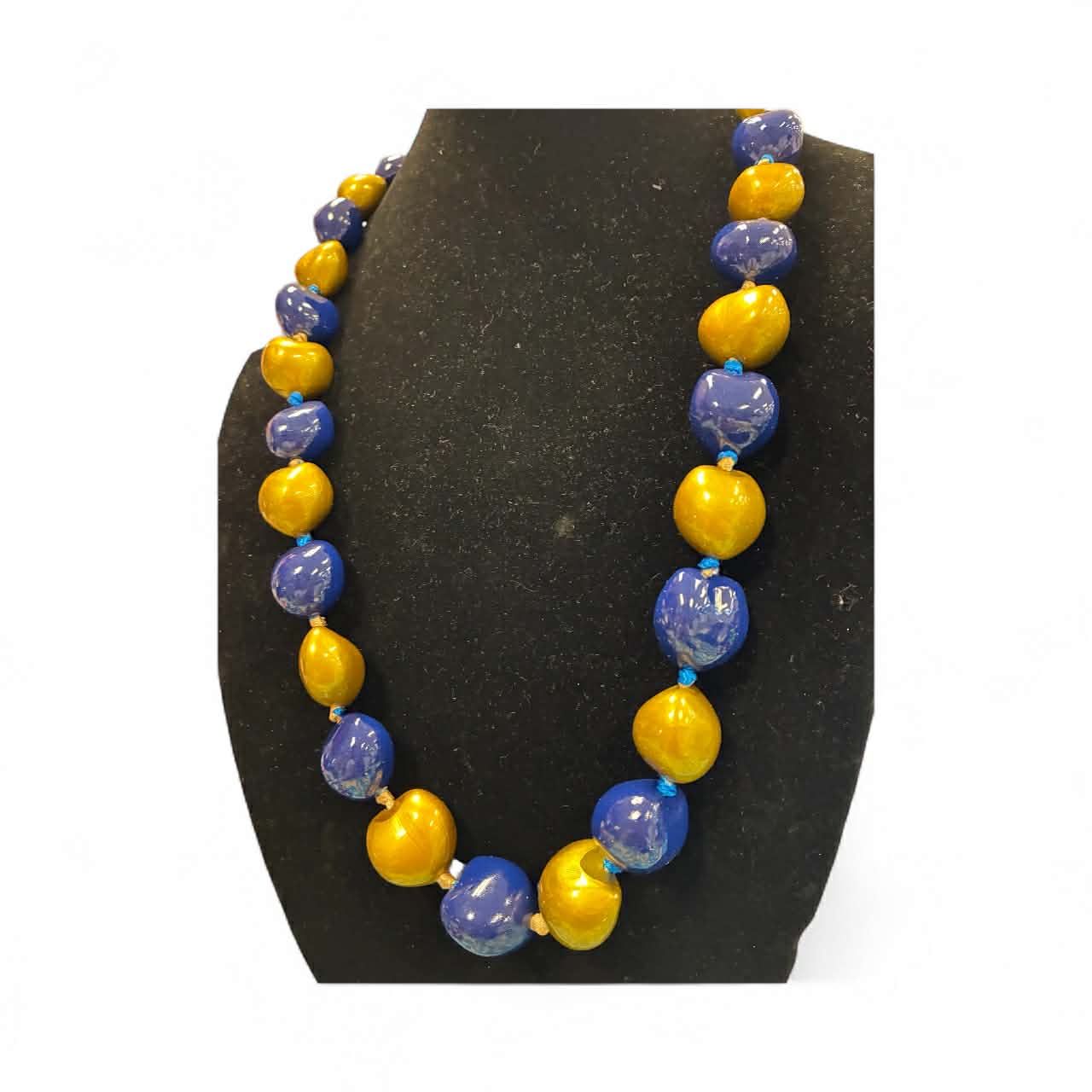 Authentic Kukui Nut Necklace 32” – Hawaiian Lei Jewelry | Blue & Yellow
