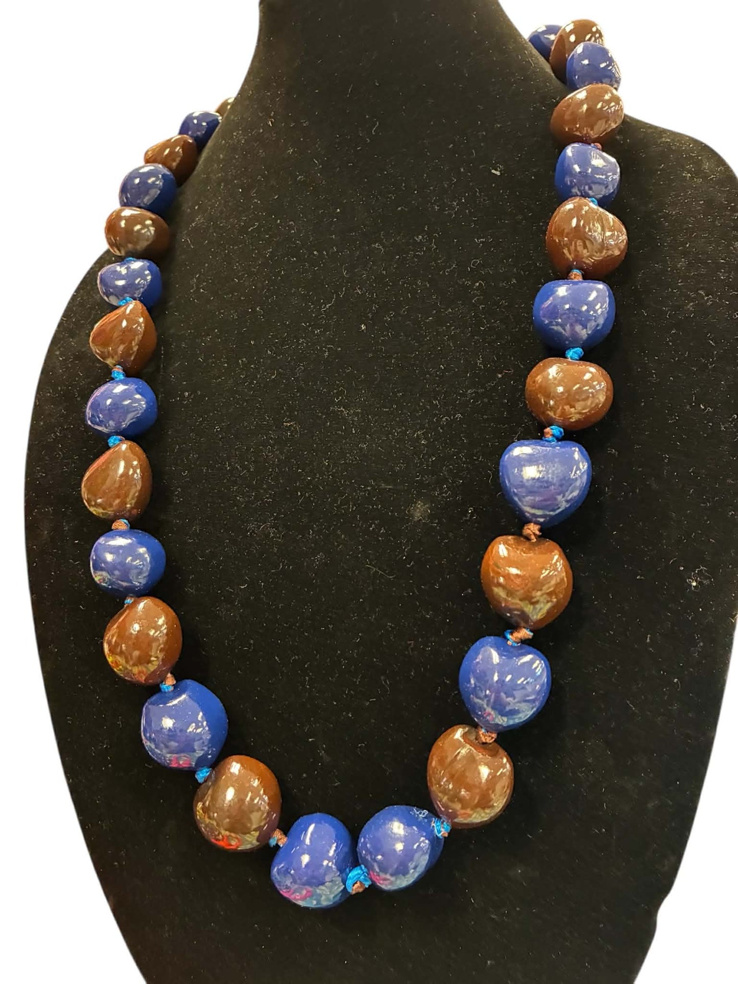 Authentic Kukui Nut Necklace 32” – Hawaiian Lei Jewelry | Blue & Brown