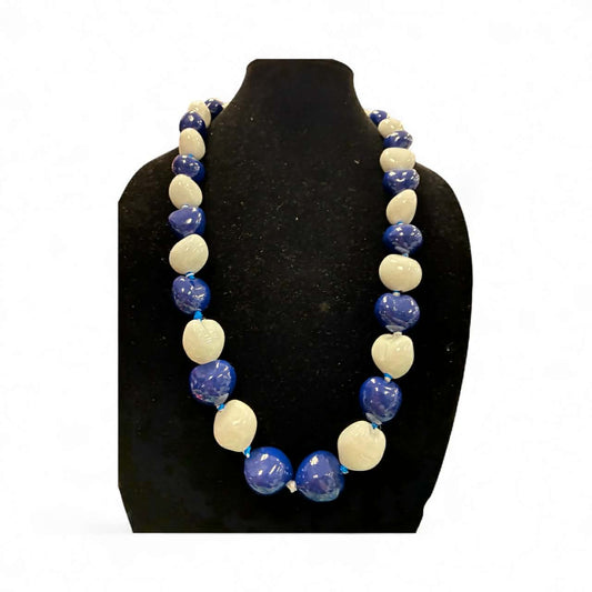 Authentic Kukui Nut Necklace 32” – Hawaiian Lei Jewelry | Blue & White