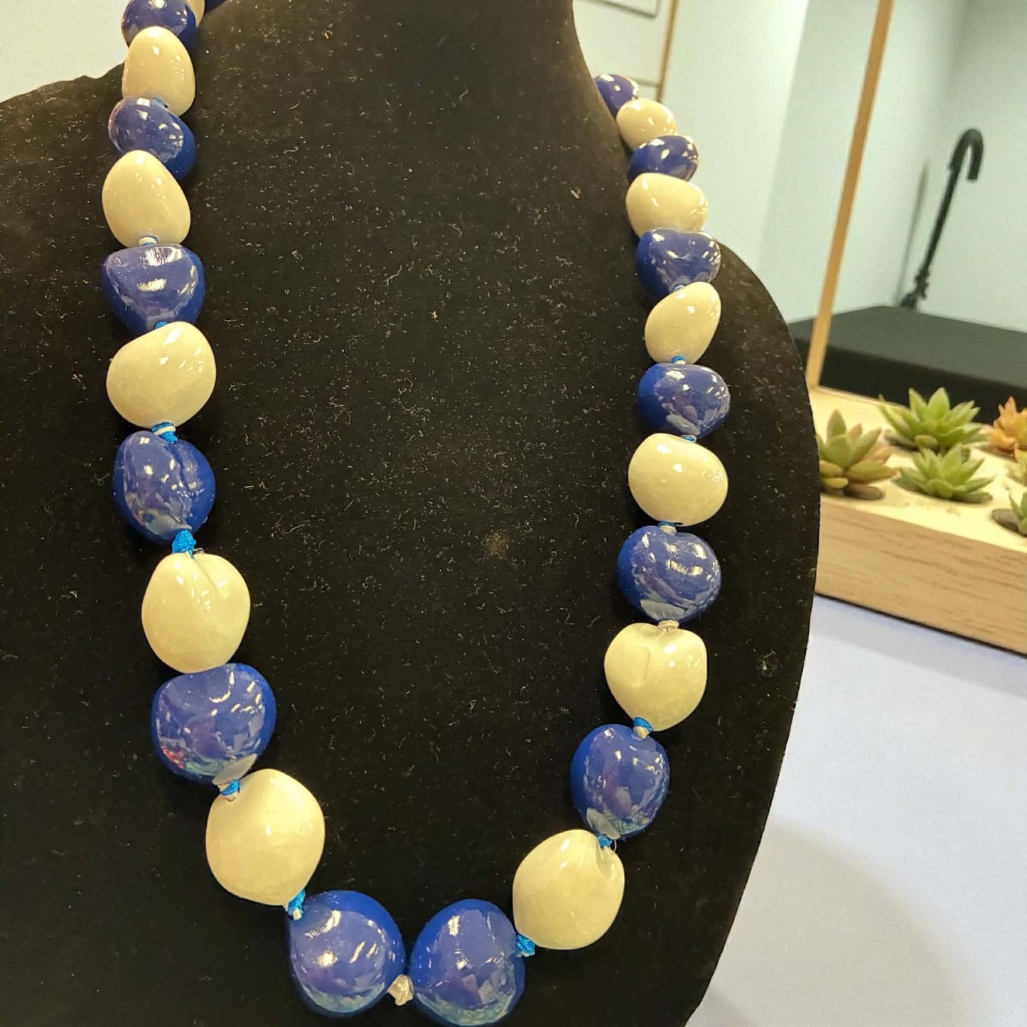 Authentic Kukui Nut Necklace 32” – Hawaiian Lei Jewelry | Blue & White