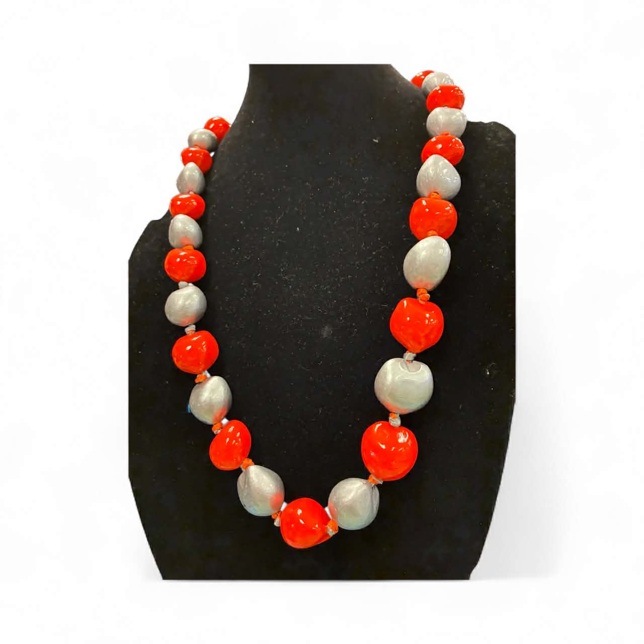 Authentic Kukui Nut Necklace 32” – Hawaiian Lei Jewelry | Orange & Silver