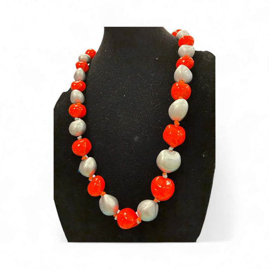 Authentic Kukui Nut Necklace 32” – Hawaiian Lei Jewelry | Orange & Silver