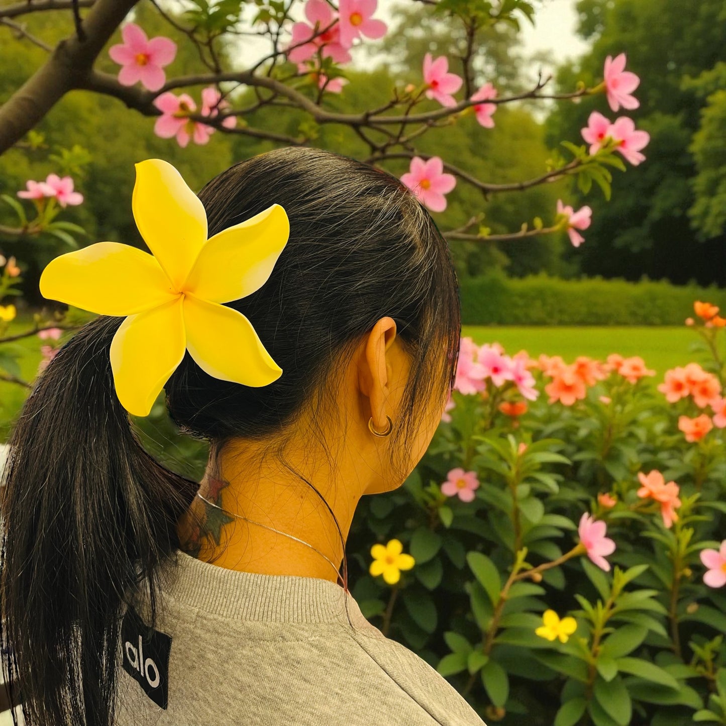 PLUMERIA Hair Flower Yellow White AOLFL009 (11cm)