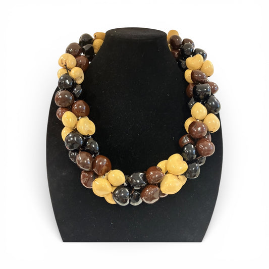 Earth Triple-Tone Kukui Nut Lei Statement Necklace (Full Cluster).