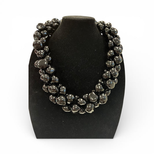 Glossy Onyx Kukui Statement Lei Necklace Statement (Full Cluster)