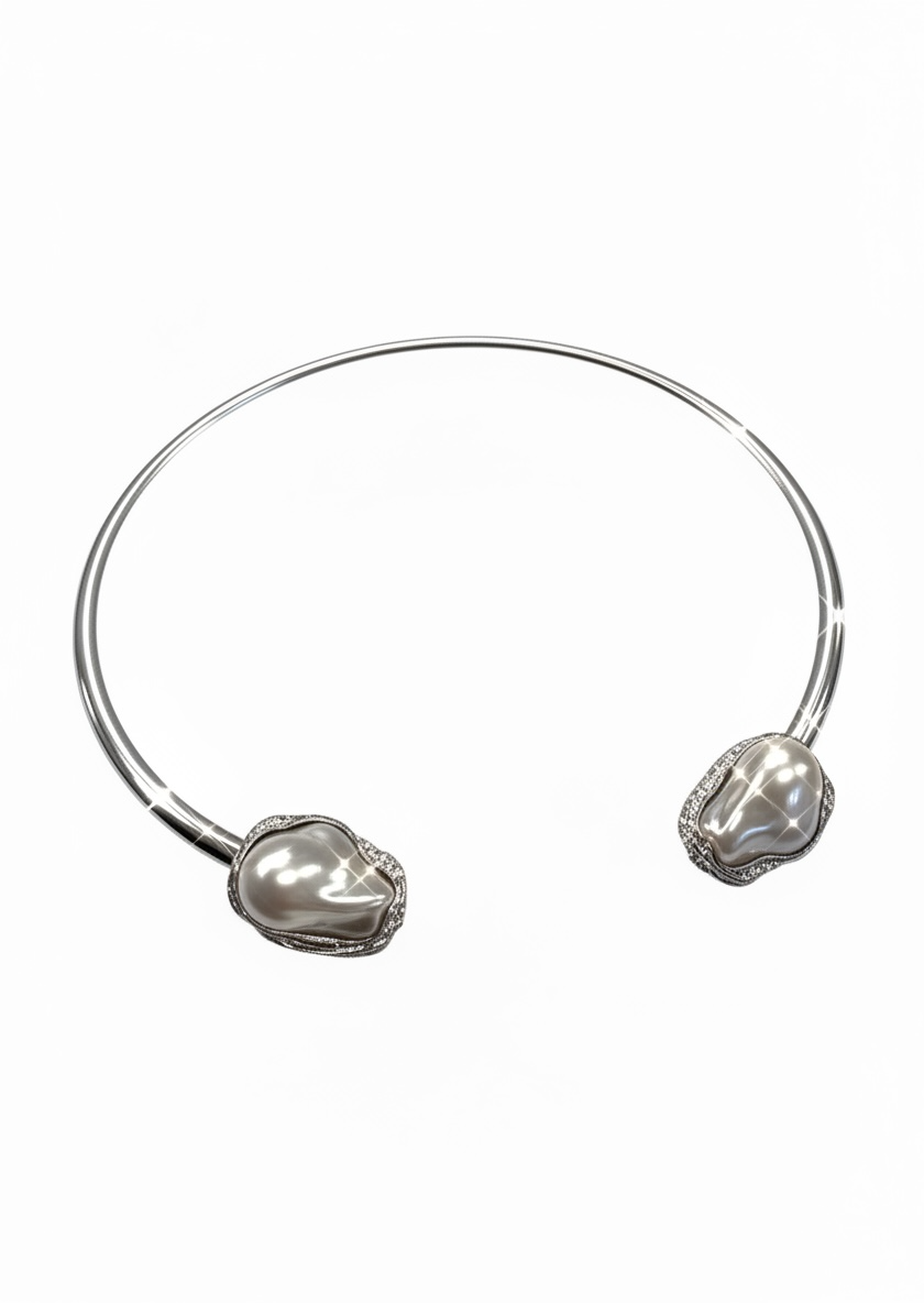 Baroque Pearl Open Choker Necklace | Fashion Silver Finish (BPOCNSF01)