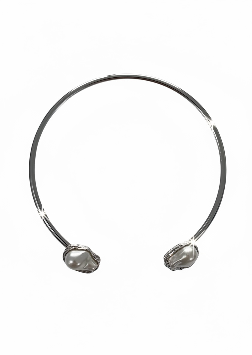 Baroque Pearl Open Choker Necklace | Fashion Silver Finish (BPOCNSF01)