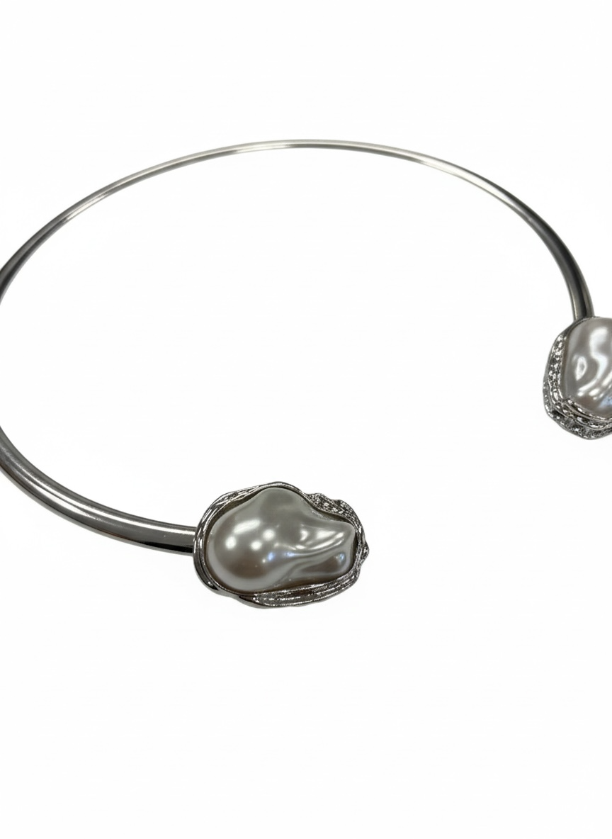 Baroque Pearl Open Choker Necklace | Fashion Silver Finish (BPOCNSF01)
