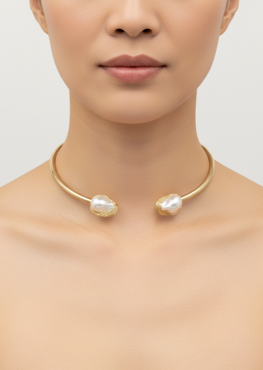 Baroque Pearl Open Choker Necklace | Fashion Gold Finish (BPOCNGF01)