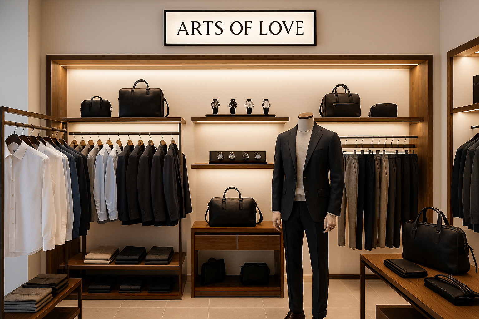 Mens collection in a boutique and name of store is ARTS OF LOVE Men's section